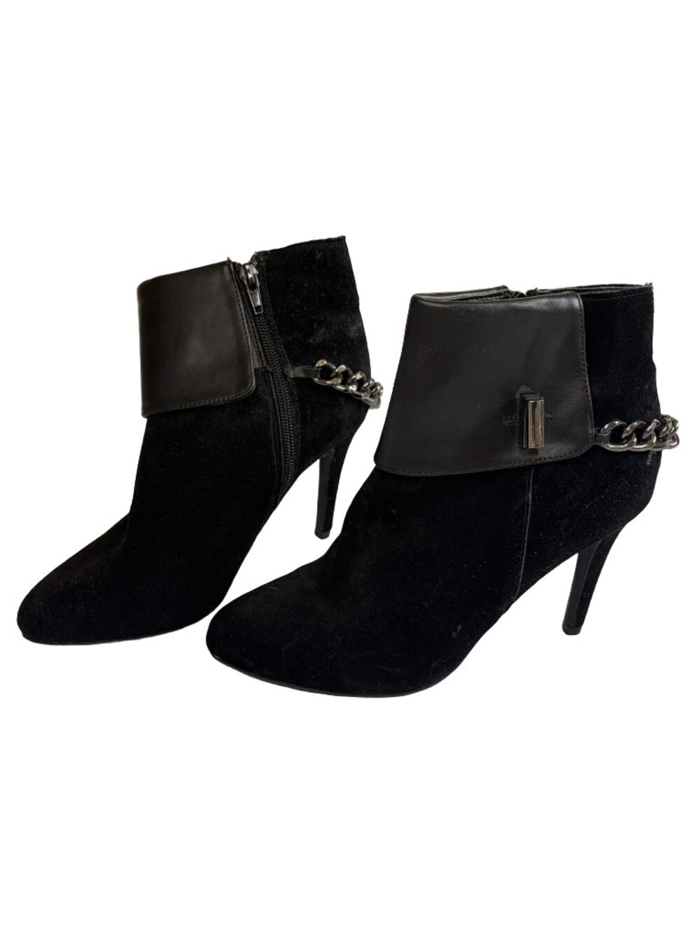 mark. Black Suede Ankle Boots Chain Detail Pointed Toe Stiletto Heels Size 7